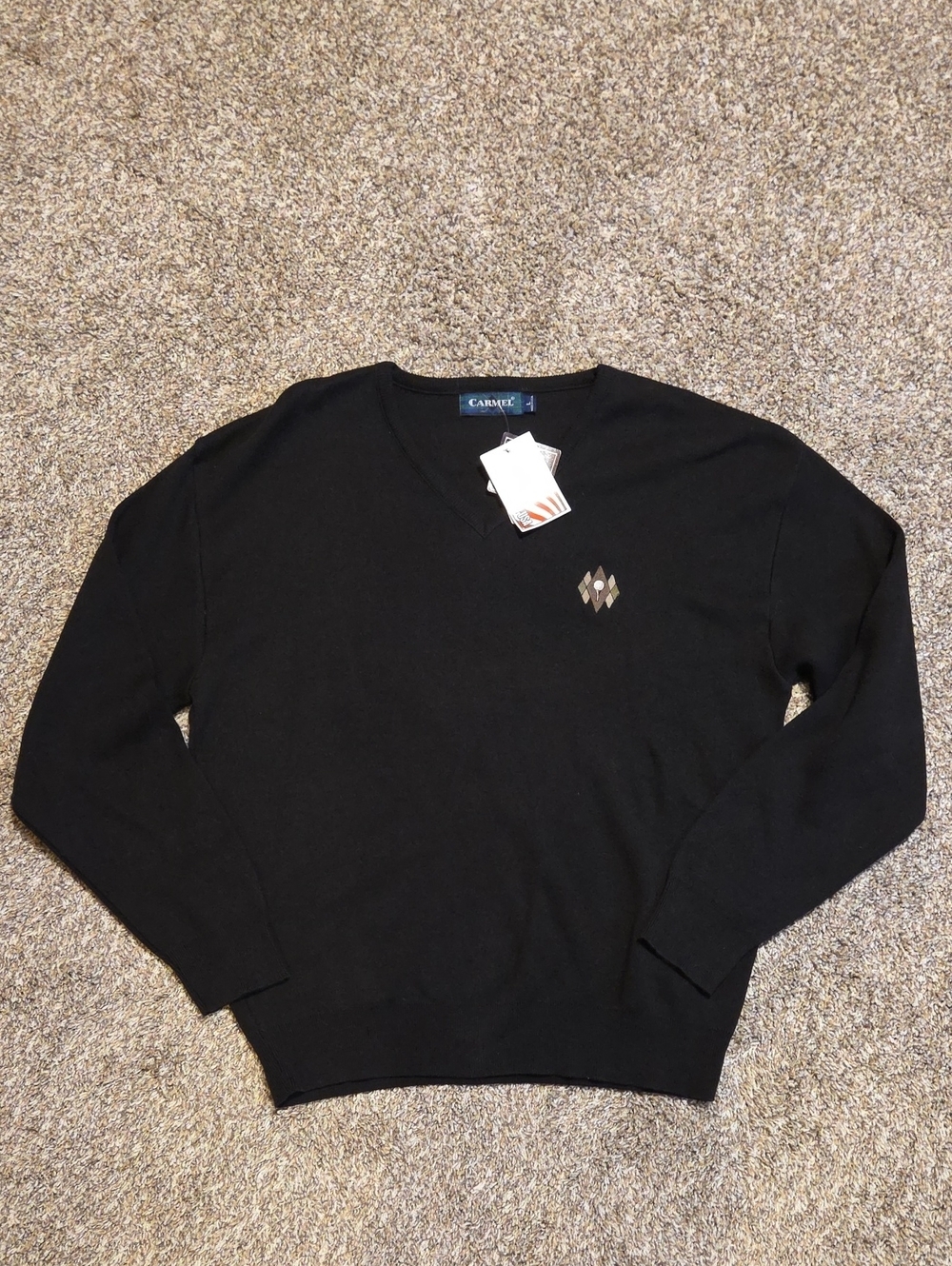 NWT Vintage CARAMEL Men's Black 100% Cotton  V-Neck Golf Sweater